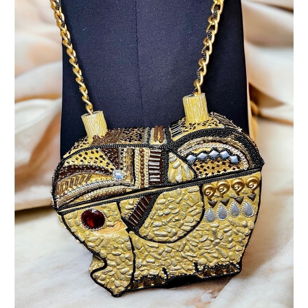 New With Tags Vintage 1990's Mary Frances Top Lift Elephant Box Bag - Picture 4 of 11